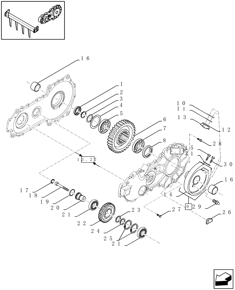 Схема запчастей Case IH LBX331P - (13.28[01]) - SHUTTLE FEEDER, GEARBOX, REAR (13) - FEEDER