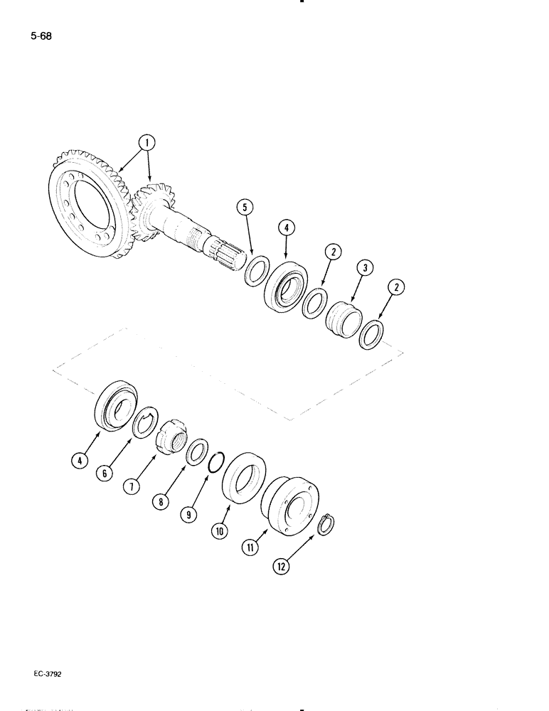 Схема запчастей Case IH 595 - (5-68) - MECHANICAL FRONT DRIVE CARRARO, BEVEL GEAR PINION SET (05) - STEERING