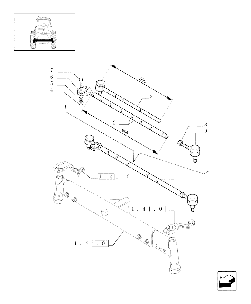 Схема запчастей Case IH JX100U - (1.41.0/ B) - FRONT AXLE - 2-WD - TRANSVERSAL STEERING TIE-ROD (04) - FRONT AXLE & STEERING