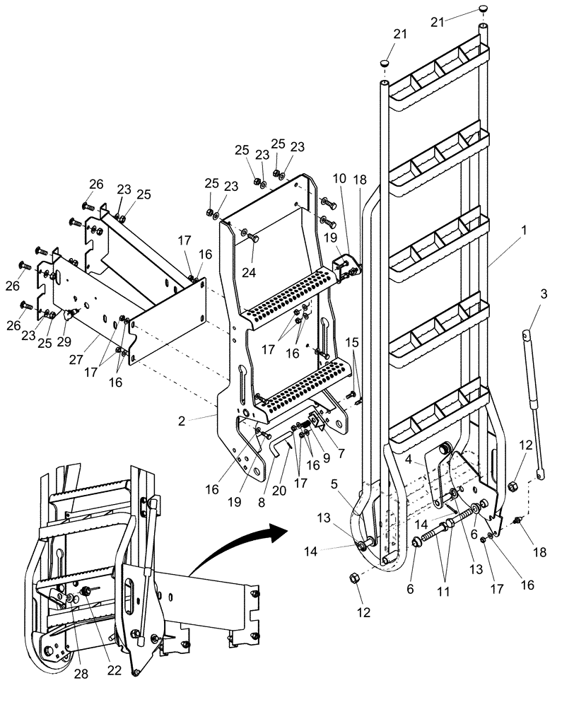 Схема запчастей Case IH AFX8010 - (E.30.A.71) - LADDER ASSY, REAR E - Body and Structure