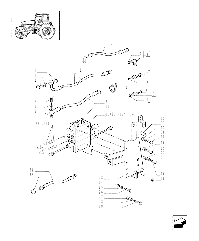 Схема запчастей Case IH MXM155 - (1.82.7/12[01]) - (VAR.245/1) 3 CONTROL VALVES WITH JOYSTICK WITH SPRUNG CAB - PIPES (07) - HYDRAULIC SYSTEM