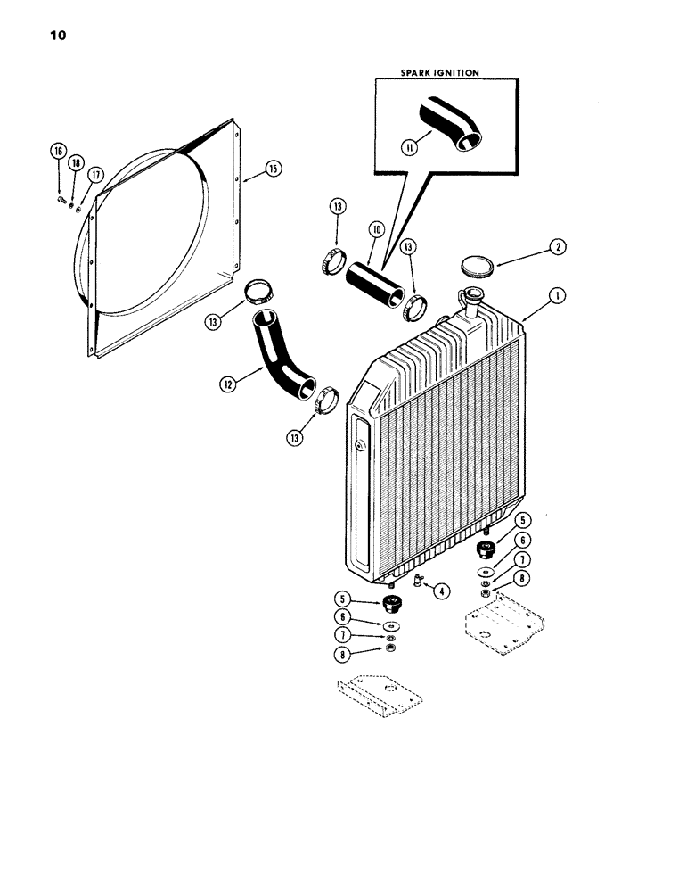 Схема запчастей Case IH 870 - (010) - RADIATOR, (336B) DIESEL AND (301B) SPARK IGNITION ENGINES (02) - ENGINE