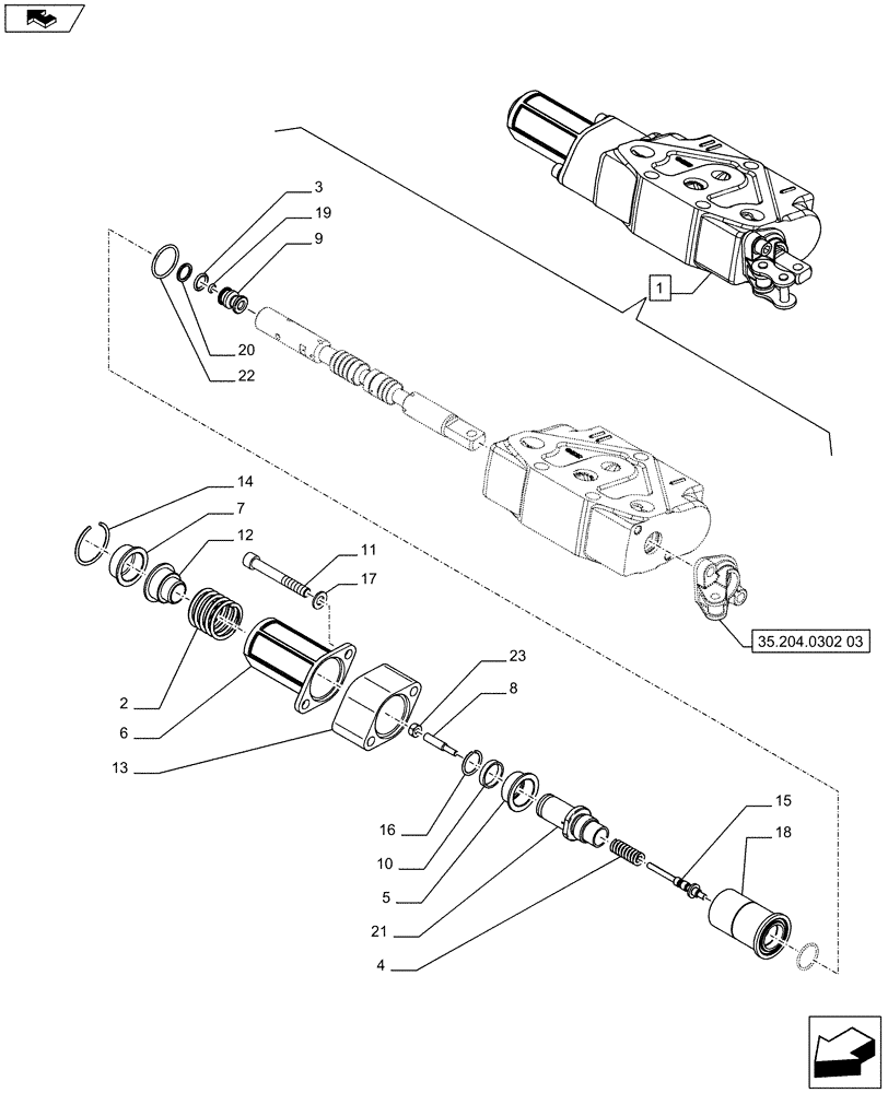 Схема запчастей Case IH FARMALL 65C - (35.204.0302[04]) - REMOTE CONTROL VALVE (S/D WITH KICK-OUT AND FLOAT) - BREAKDOWN (VAR.334108 / 743569) (35) - HYDRAULIC SYSTEMS