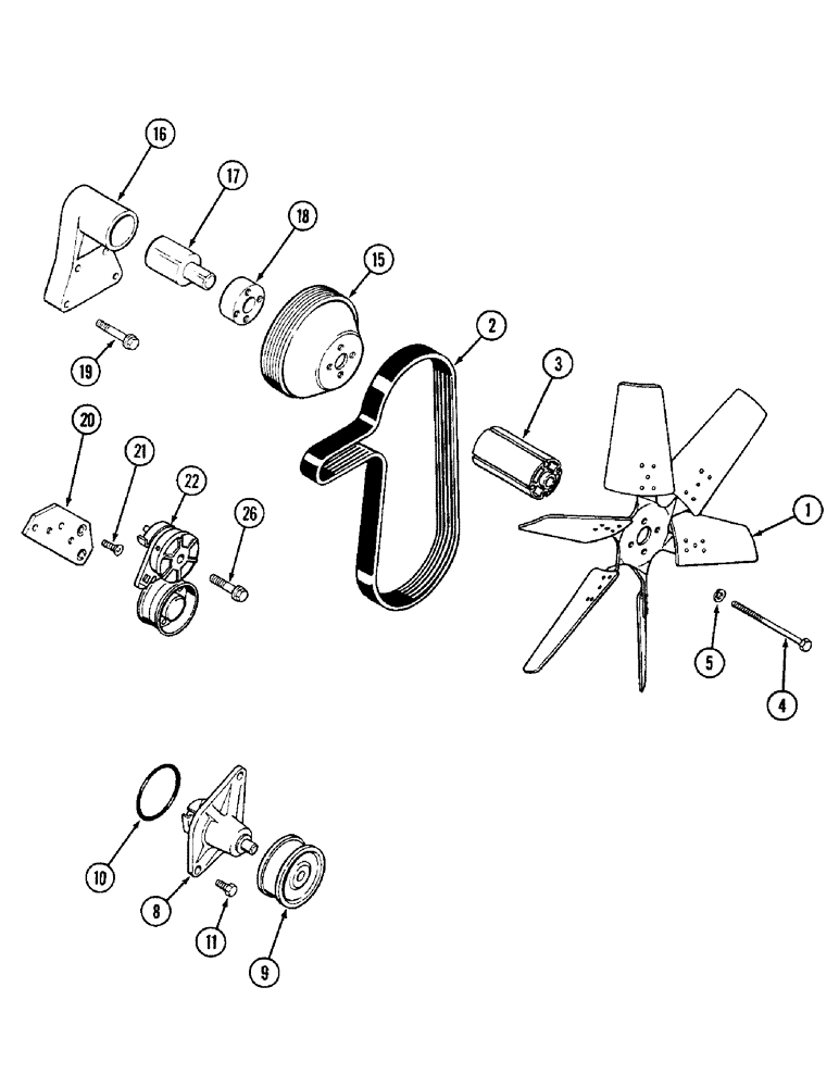 Схема запчастей Case IH 2096 - (2-006) - FAN AND WATER PUMP SYSTEM, 6TA-590 DIESEL ENGINE (02) - ENGINE