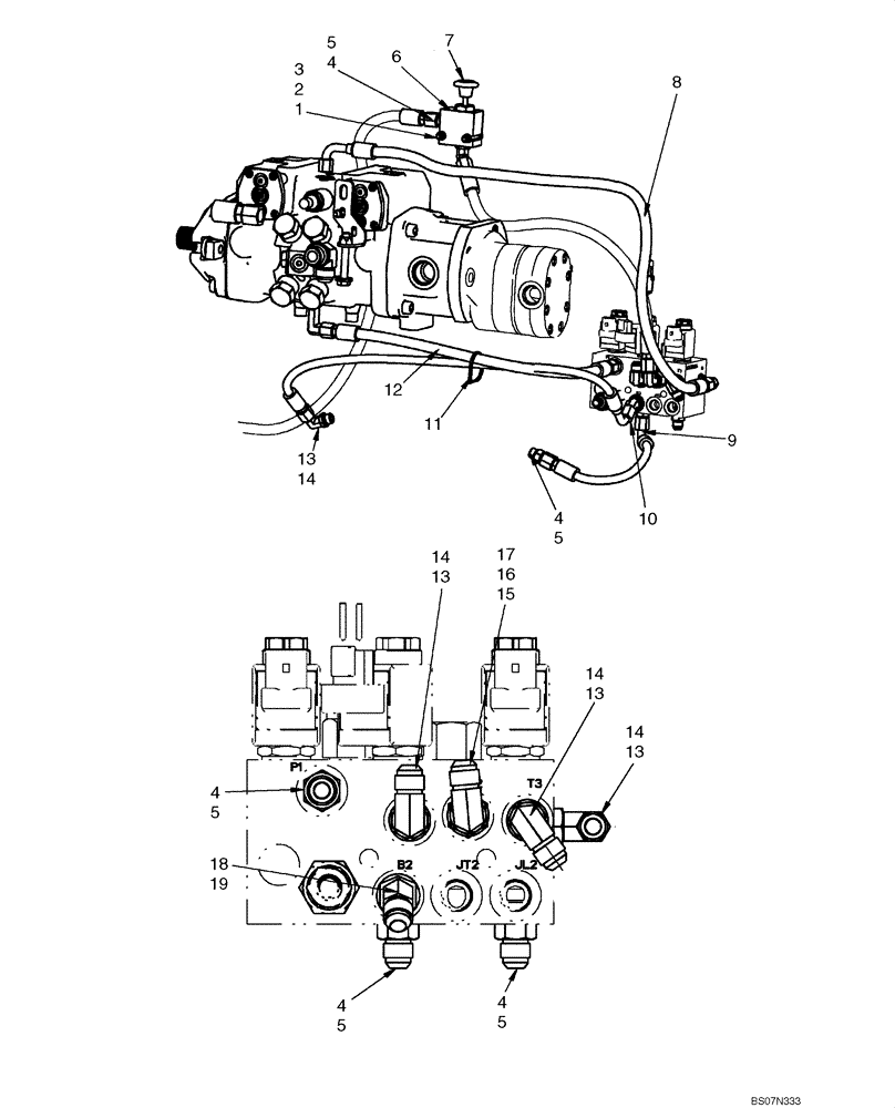 Схема запчастей Case IH 430 - (06-19) - HYDROSTATICS - MULTI VALVE, PILOT (EUROPE) (06) - POWER TRAIN