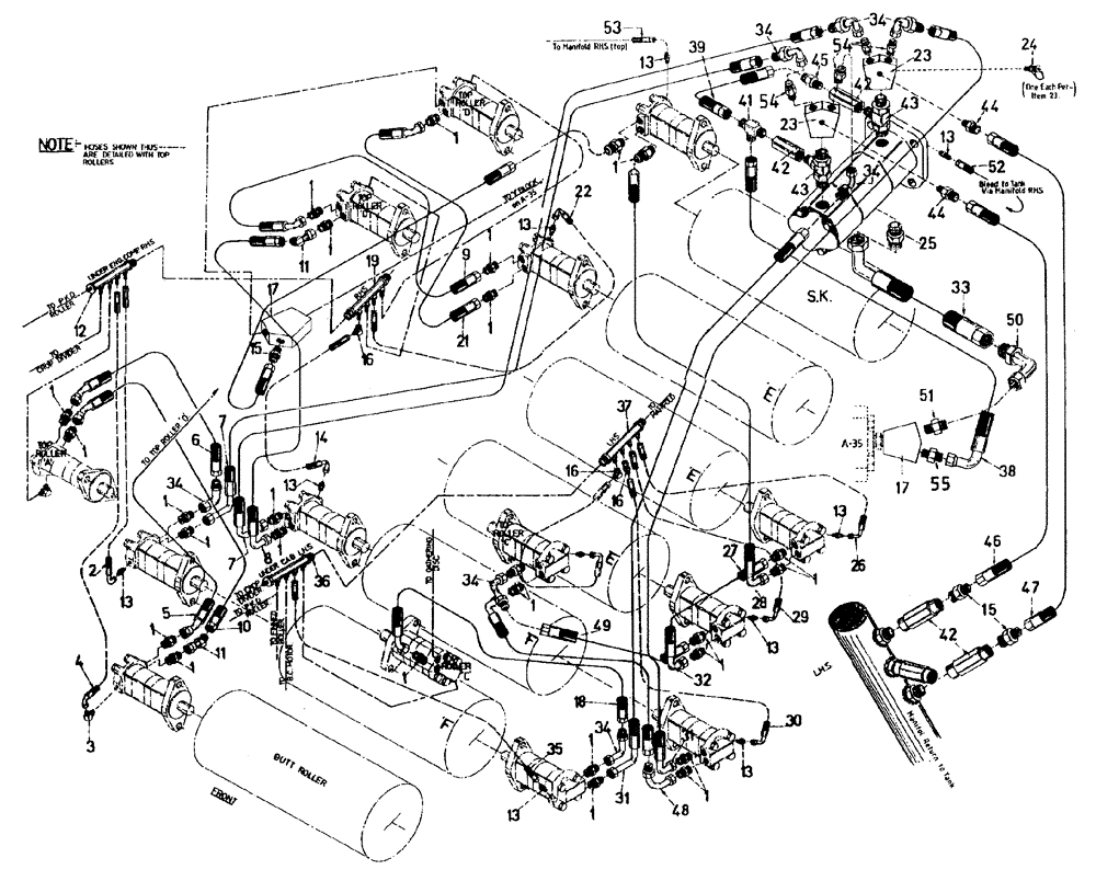 Схема запчастей Case IH 7700 - (B05[37]) - HYDRAULIC CIRCUIT, SWINGING KNIFE BOTTOM ROLLERS Hydraulic Components & Circuits