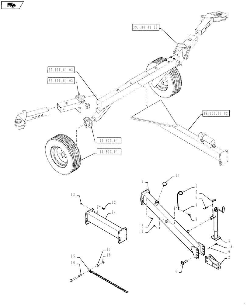 Схема запчастей Case IH WR102B - (39.100.01[01]) - TONGUE & HITCH ASSEMBLY (39) - FRAMES AND BALLASTING
