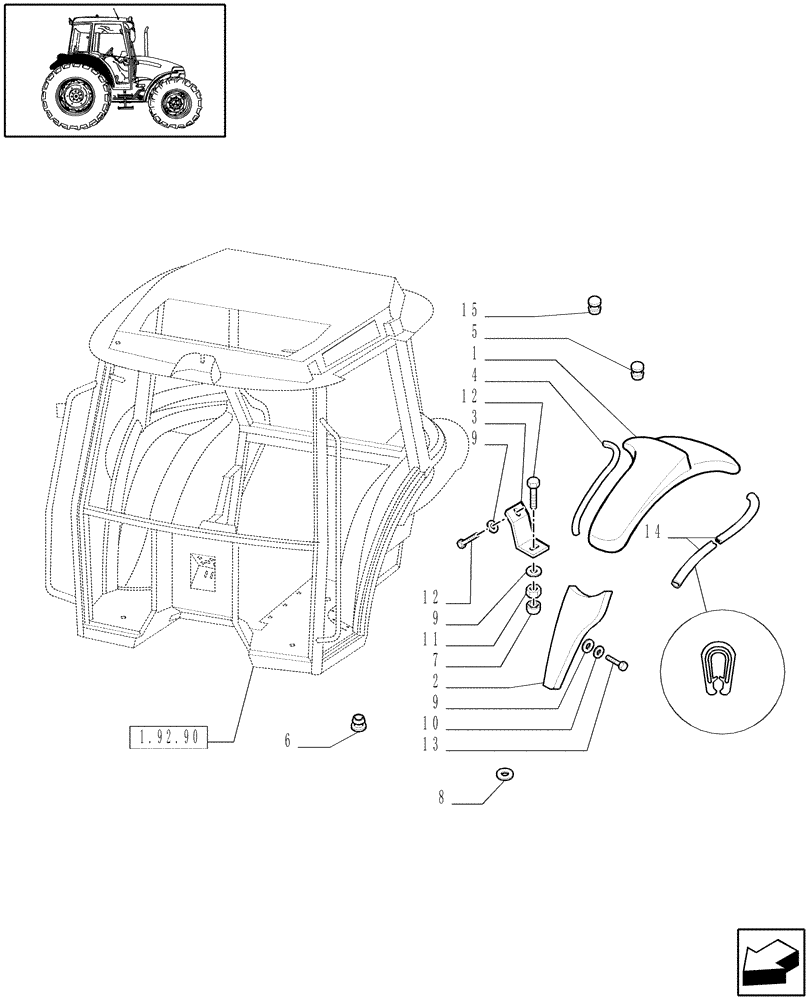 Схема запчастей Case IH JX70 - (1.92.87/01[03]) - MUDGUARDS AND FOOTBOARDS - W/CAB (10) - OPERATORS PLATFORM/CAB