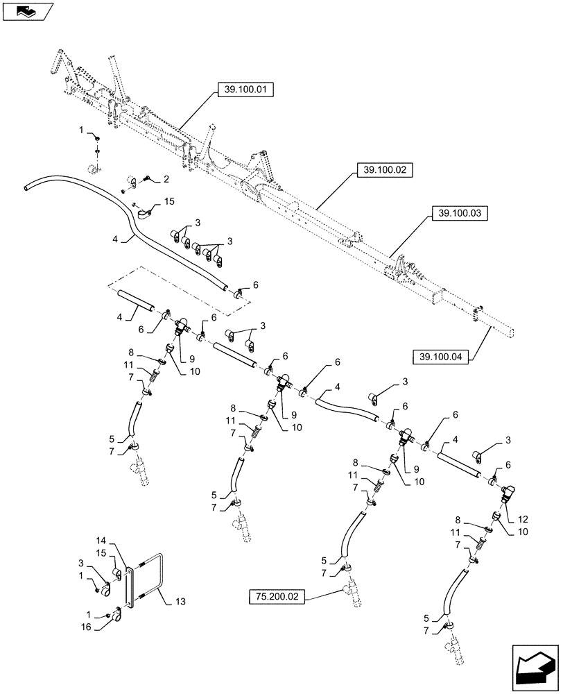Схема запчастей Case IH 920 - (78.110.05) - OUTER WING FRAME PLUMBING (INJECTION OPTION) (78) - SPRAYING