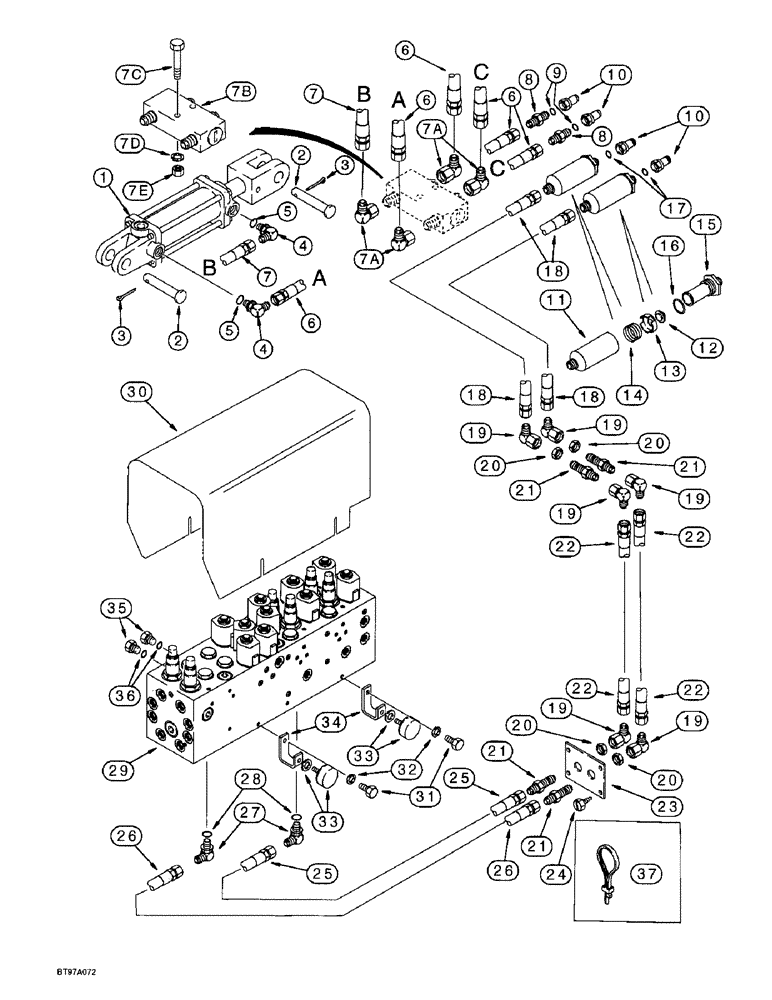Схема запчастей Case IH 955 - (8-034) - TRACTOR TO PLANTER HYDRAULIC SYSTEM, HYDRAULIC VALVE BLOCK MOUNTING, WITH VICKERS CONTROL VALVE (08) - HYDRAULICS