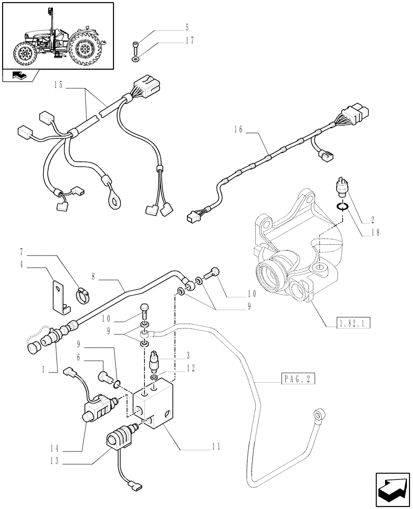 Схема запчастей Case IH FARMALL 95C - (1.82.714[03]) - HYDRAULIC TRAILER BRAKE (ITALY) - SOLENOID VALVES (VAR.330372-334372) (07) - HYDRAULIC SYSTEM