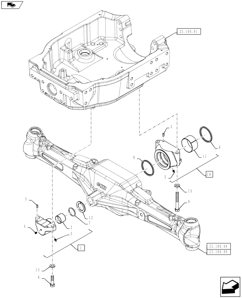 Схема запчастей Case IH PUMA 145 - (25.100.06) - VAR - 330408, 390408, 390409 - AXLE MOUNTING - STANDARD 4WD FRONT AXLE (25) - FRONT AXLE SYSTEM