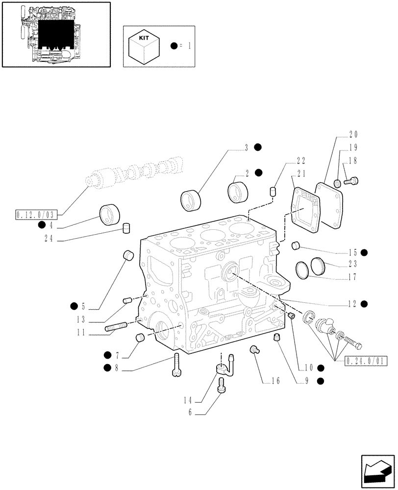 Схема запчастей Case IH JX60 - (0.04.0/04) - (VAR.319-747) TTF ENGINE TIER2 - CRANKCASE (01) - ENGINE