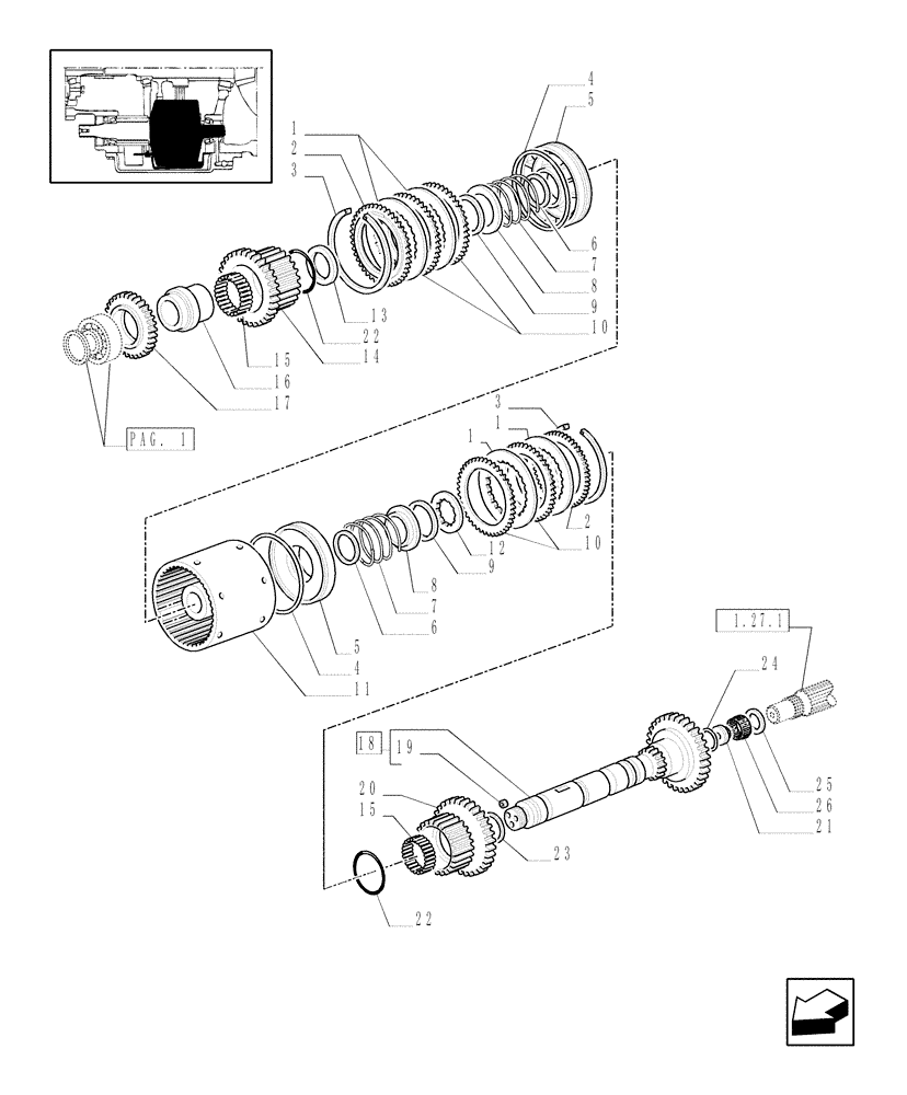 Схема запчастей Case IH JX90U - (1.27.3[02]) - (VAR.271-272-274-276-296) (HI-LO) AND SYNCHRONIZED REVERSING GEAR - 30-40 KM/H - DRIVEN SHAFT (03) - TRANSMISSION