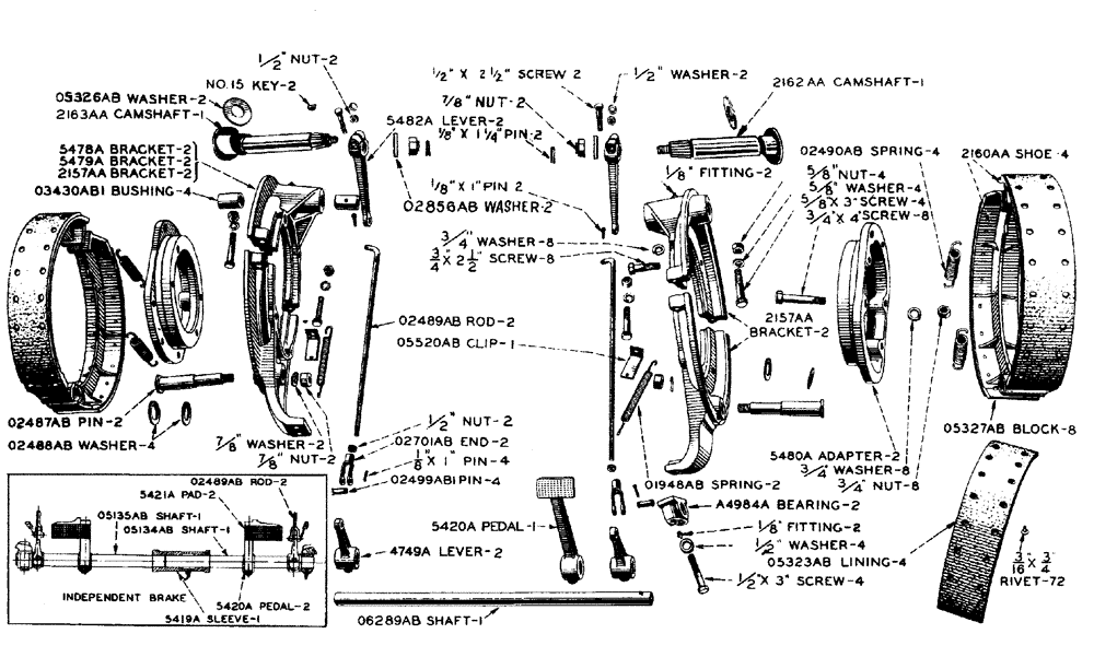 Схема запчастей Case IH LA-SERIES - (058) - MECHANICAL REAR WHEEL BRAKES PRIOR TO TRACTOR NO. 5208165 (07) - BRAKES