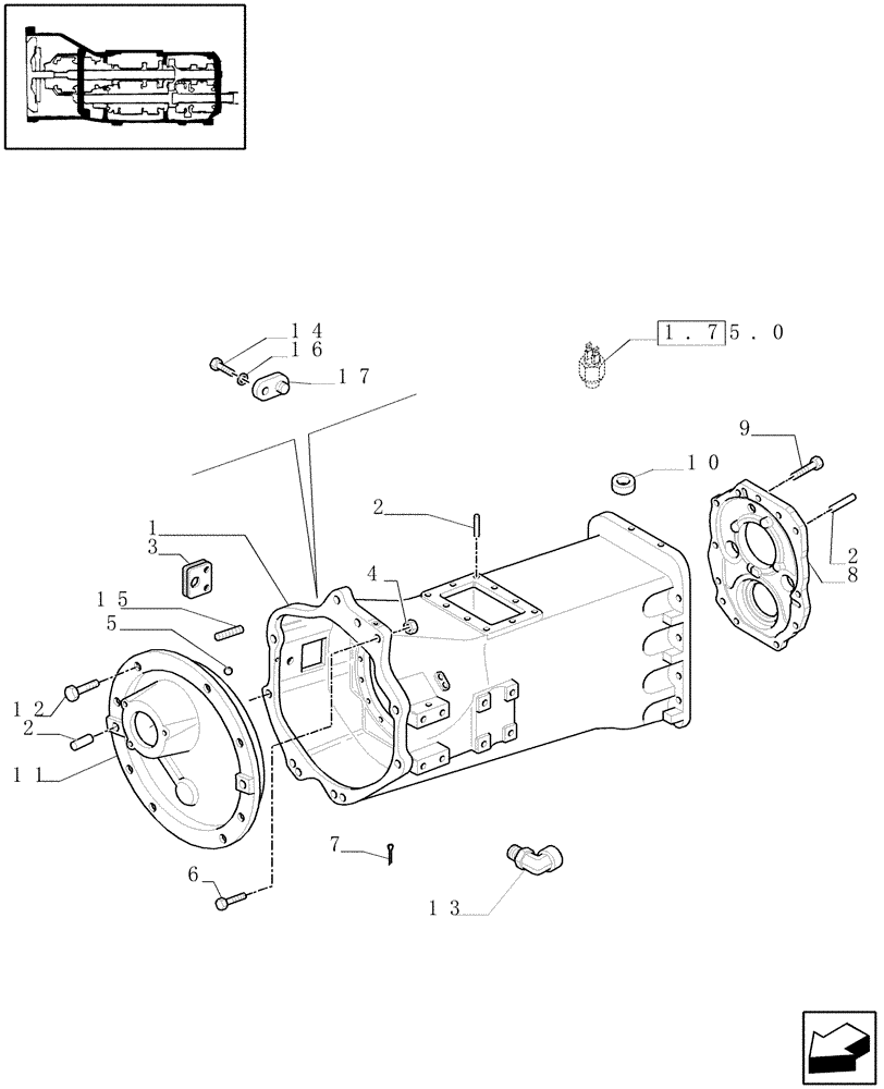 Схема запчастей Case IH MAXXUM 110 - (1.21.0[01]) - TRANSMISSION 12X12 (40 KM/H) - GEARBOX HOUSING, COVERS AND RELATED PARTS (03) - TRANSMISSION
