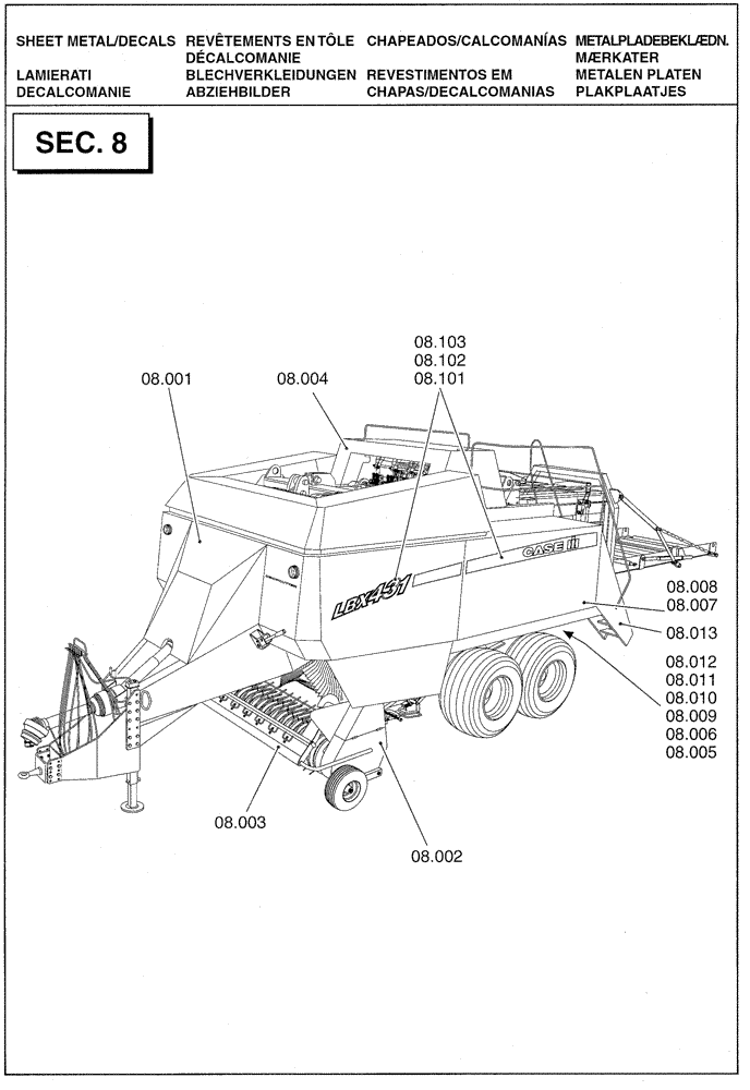 Схема запчастей Case IH LBX331P - (0.0024[01]) - SECTION LIST 8 - SHEET METAL/DECALS (00) - GENERAL
