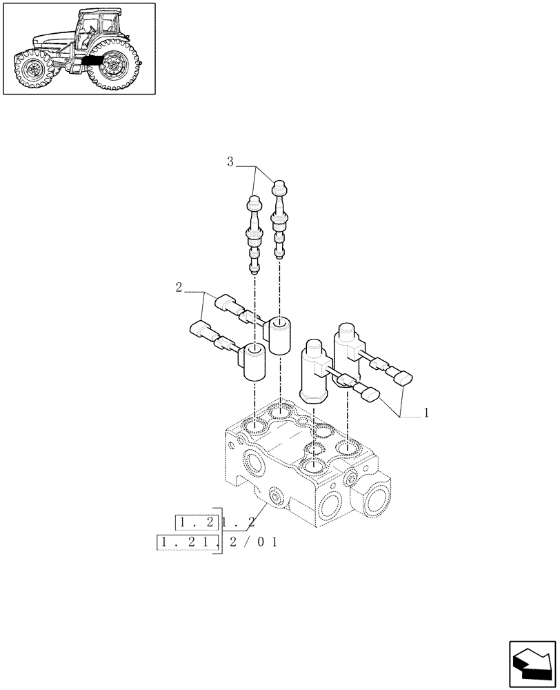 Схема запчастей Case IH MAXXUM 110 - (1.75.0/01) - SUSPENDED FRONT AXLE - SOLENOID VALVES FOR SUSPENSION CONTROL VALVE (VAR.330414-330427-330429-330430) (06) - ELECTRICAL SYSTEMS