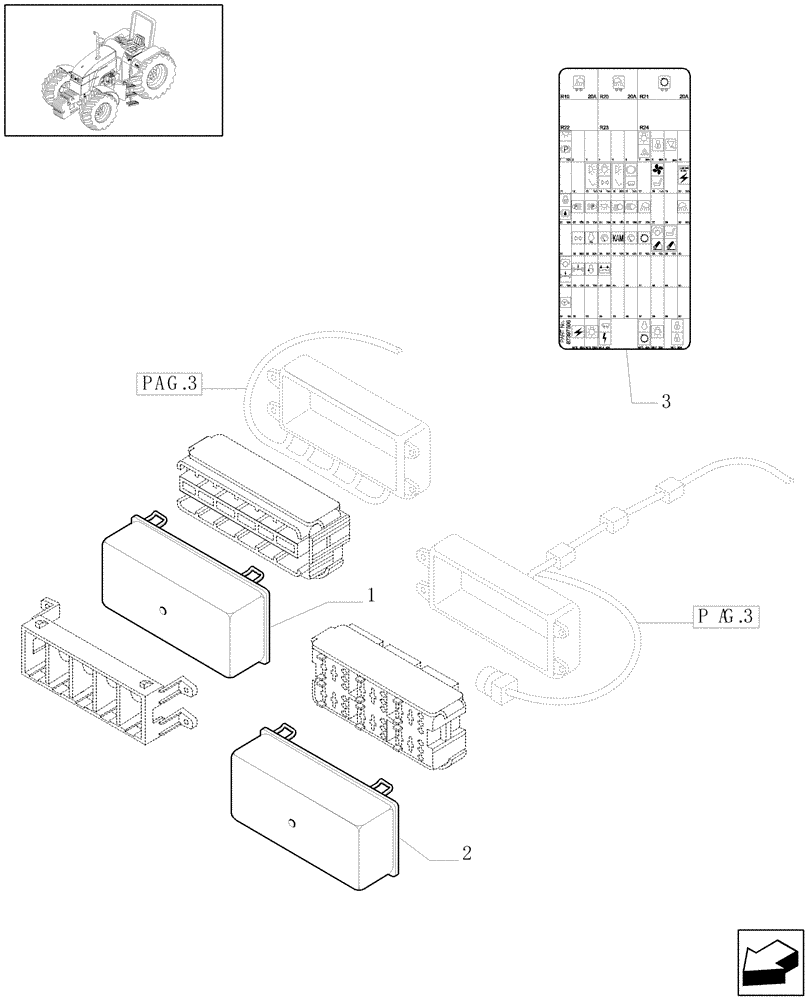 Схема запчастей Case IH MAXXUM 110 - (1.75.4[04]) - REAR MAIN CABLE FOR LESS CAB VERSION - FUSE AND RELAY BOXES (06) - ELECTRICAL SYSTEMS