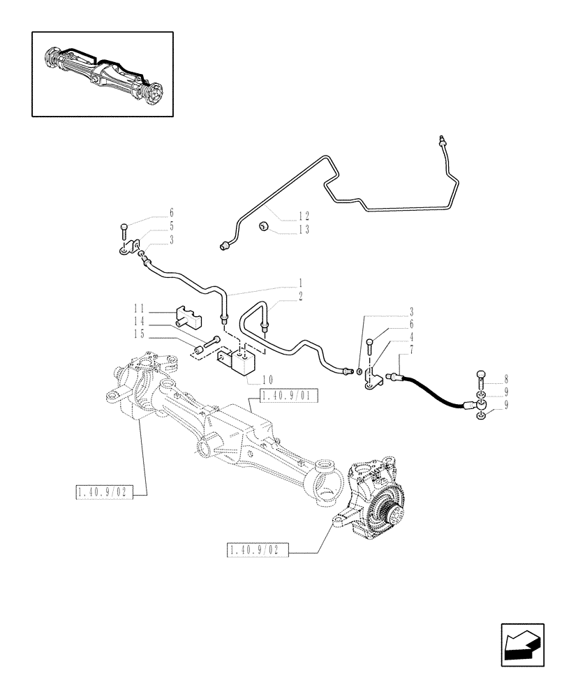 Схема запчастей Case IH MAXXUM 140 - (1.40. 9/14[02]) - (CL.4) FRONT AXLE W/MULTI-PLATE DIFF. LOCK, ST. SENSOR AND BRAKES - BRAKES PIPES (VAR.330430) (04) - FRONT AXLE & STEERING