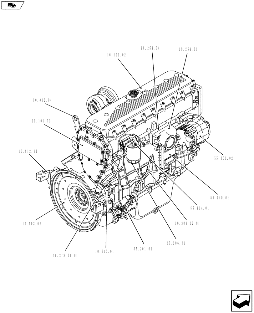 Схема запчастей Case IH F3AFE613A A002 - (10.000.01[02]) - PICTORIAL OVERVIEW 2/2 - ENGINE (5801382794) (10) - ENGINE