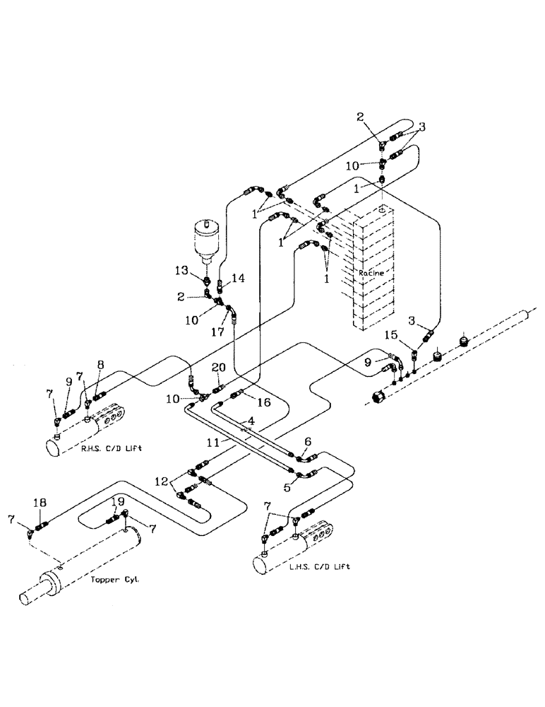 Схема запчастей Case IH 7000 - (B06-32) - HYDRAULIC CIRCUIT, TOPPER & CROPDIVIDER LIFT, RACINE Hydraulic Components & Circuits
