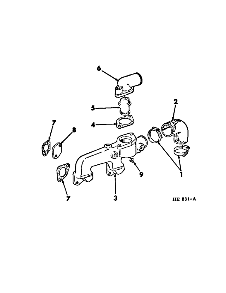 Схема запчастей Case IH 275 - (D-19[A]) - D206 DIESEL ENGINE, COOLANT MANIFOLD AND THERMOSTAT, ENGINE SERIAL NUMBER 33R1 AND SINCE (01) - ENGINE