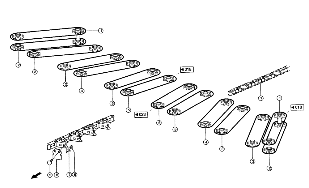 Схема запчастей Case IH 684 - (0027) - GATHERING CHAINS (58) - ATTACHMENTS/HEADERS