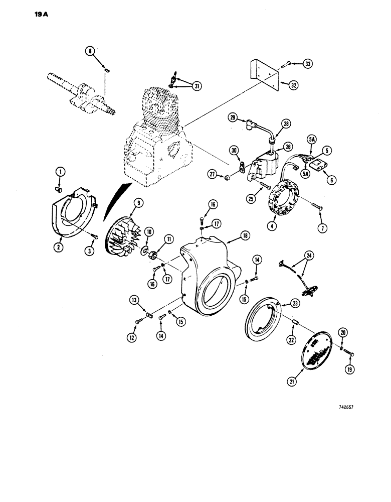 Схема запчастей Case IH 1816 - (19A) - ENGINE FLYWHEEL, IGNITION AND HAND CRANKING SYSTEM, TECUMSEH ENGINE #HH160-170036 AND HH160-170048 (10) - ENGINE