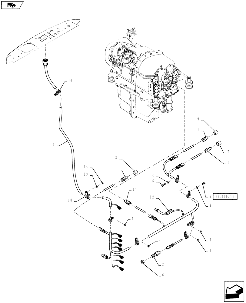 Схема запчастей Case IH STEIGER 400 - (55.414.01) - HARNESS - TRANSMISSION LAYOUT (55) - ELECTRICAL SYSTEMS