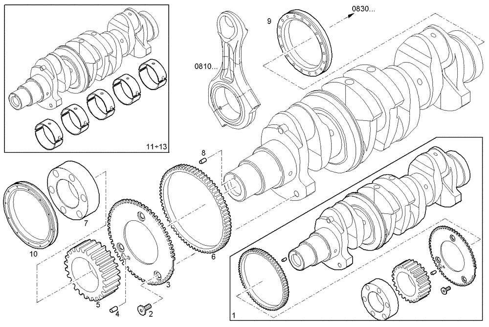 Схема запчастей Case IH F5AE9484B A002 - (0801.033) - CRANK SHAFT 
