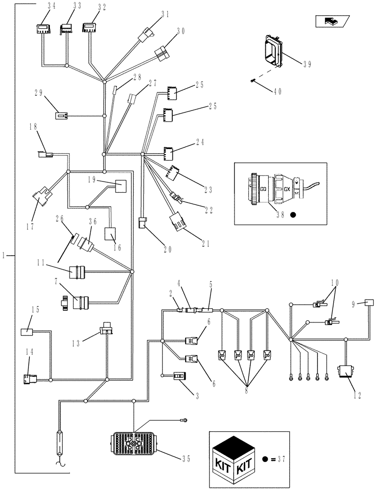 Схема запчастей Case IH MAGNUM 180 - (55.100.17[01]) - HARNESS, CAB (55) - ELECTRICAL SYSTEMS
