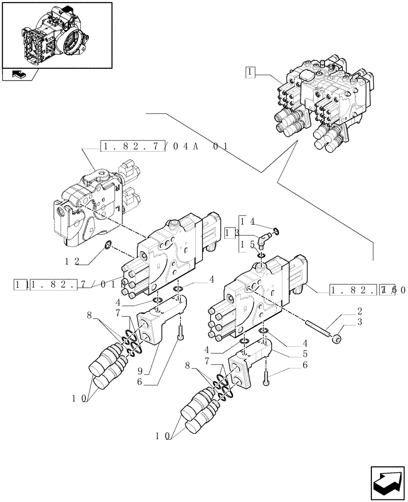 Схема запчастей Case IH PUMA 195 - (1.82.7/04A[02]) - REAR ELECTRONIC REMOTE CONTROL VALVES WITH 4 ELEMENTS - BREAKDOWN (07) - HYDRAULIC SYSTEM
