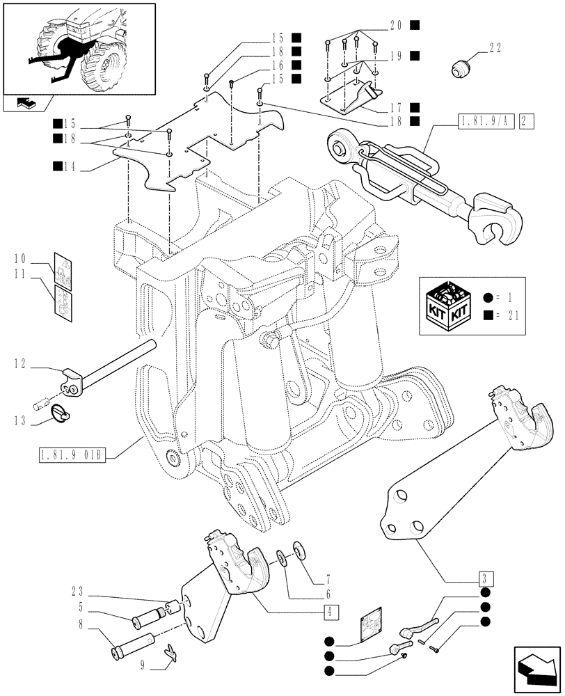 Схема запчастей Case IH PUMA 165 - (1.81.9[02A]) - (VAR.087/1) FRONT HPL FOR REAR REMOTES LESS PTO, LESS AUX. COUPLERS - LINK AND ARMS - D6726 (07) - HYDRAULIC SYSTEM