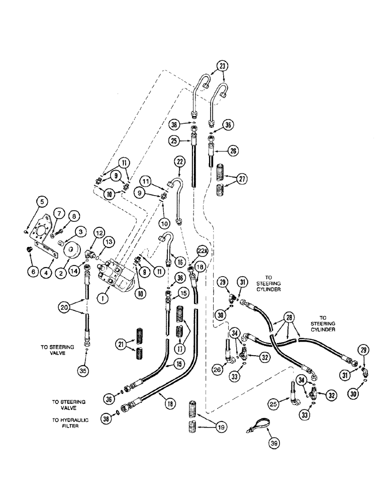 Схема запчастей Case IH 8940 - (5-006) - HYDROSTATIC STEERING SYSTEM, STEERING PUMP TO STEERING CYLINDER, MFD TRACTOR (05) - STEERING