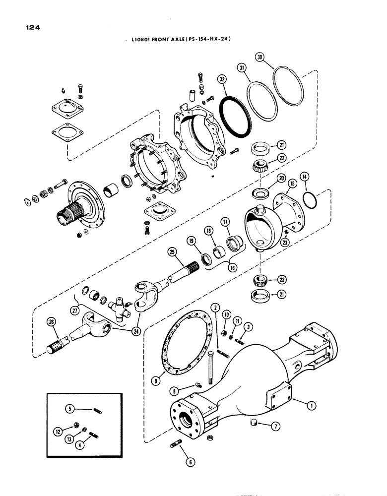Схема запчастей Case IH 1200 - (124) - L10801 FRONT AXLE HOUSING AND KNUCKLE, 19.03 RATIO WITH CARDON JOINT (06) - POWER TRAIN