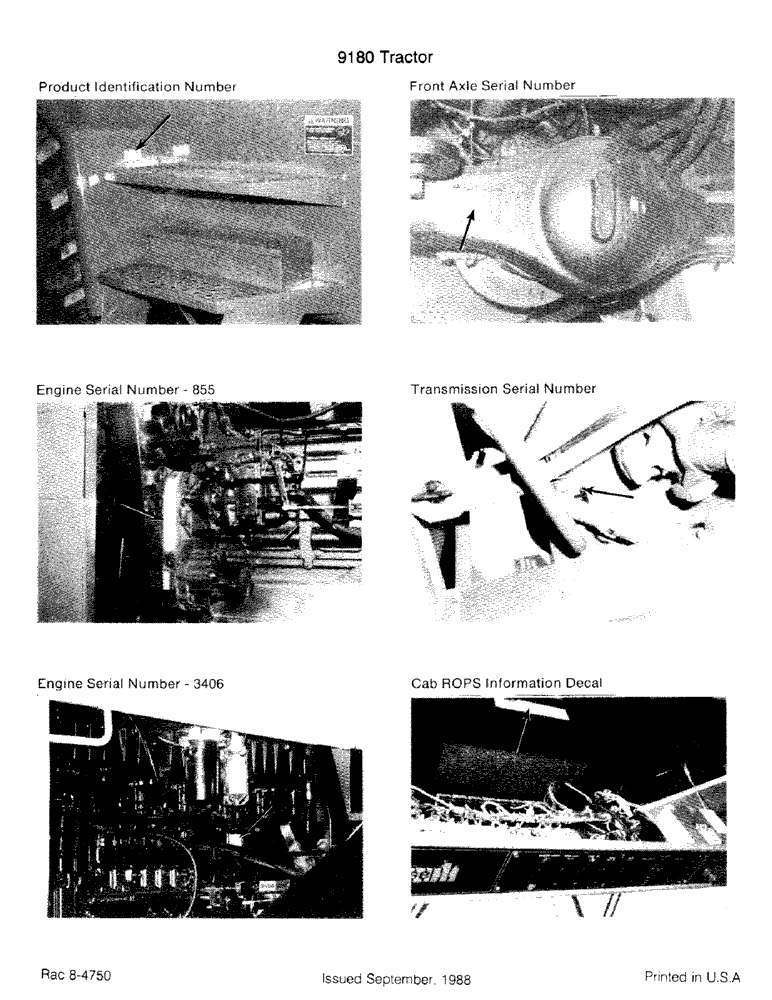 Схема запчастей Case IH 9180 - (1-04) - PRODUCT ID # FRONT AXLE S/N, ENGINE S/N-855, TRANS S/N, ENGINE S/N-3406, CAB ROPS INFORMATION DECAL (00) - PICTORIAL INDEX