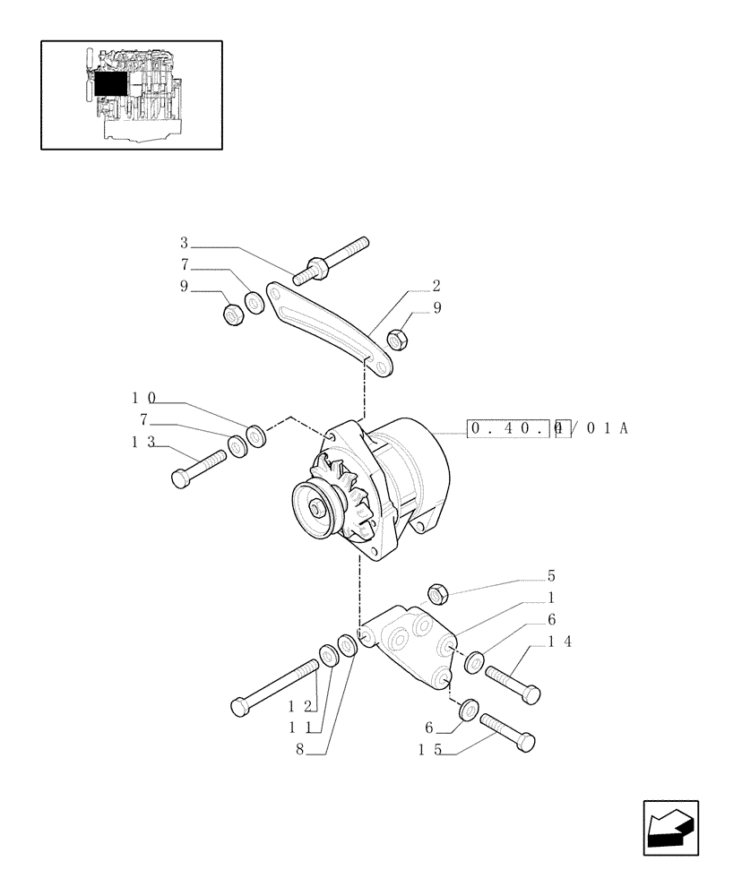 Схема запчастей Case IH JX1075C - (0.40.0/01) - ALTERNATOR MOUNTING (65A-85A) (01) - ENGINE