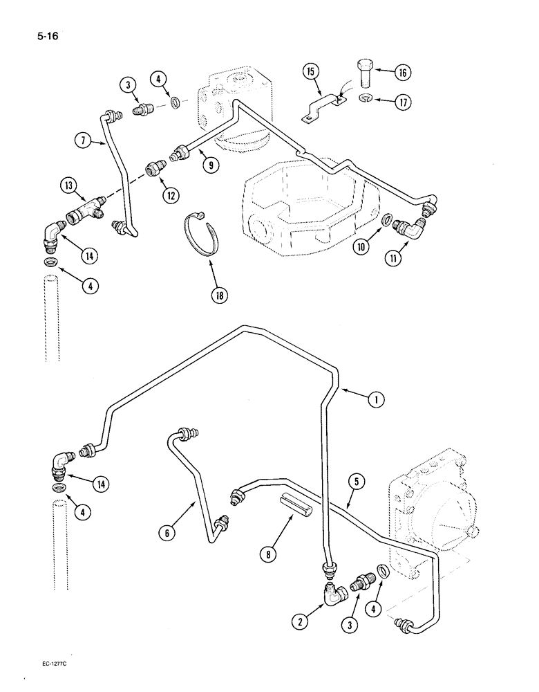 Схема запчастей Case IH 495 - (5-016) - POWER STEERING TUBES, REAR, MFD TRACTOR W/ HYDRAULIC DISC CLUTCH W/ OR W/O 2 SPEED POWER SHIFT (05) - STEERING