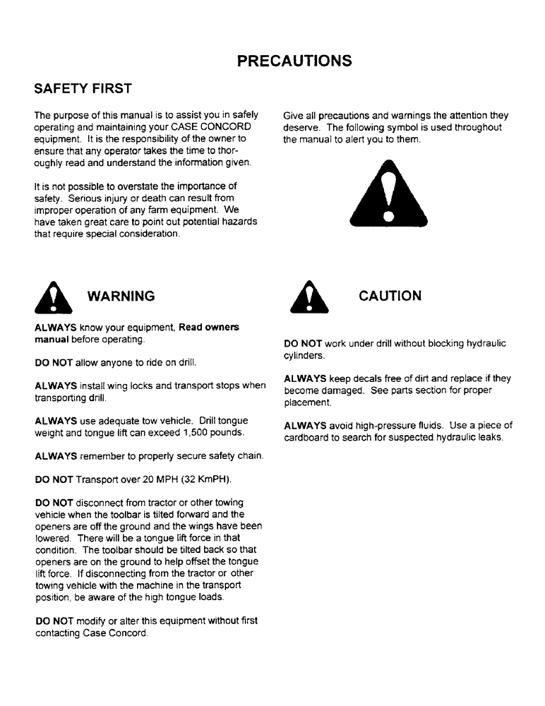 Схема запчастей Case IH CONCORD - (A03) - PRECAUTIONS 