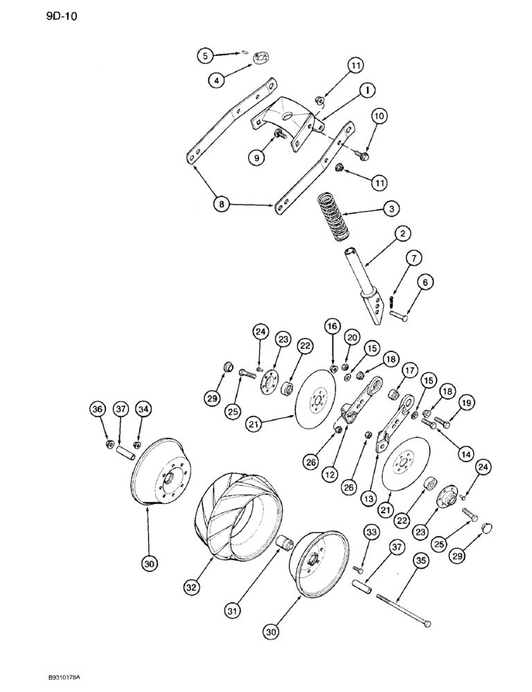 Схема запчастей Case IH 950 - (9D-10) - PRESS WHEEL AND COVERING DISC (09) - CHASSIS/ATTACHMENTS