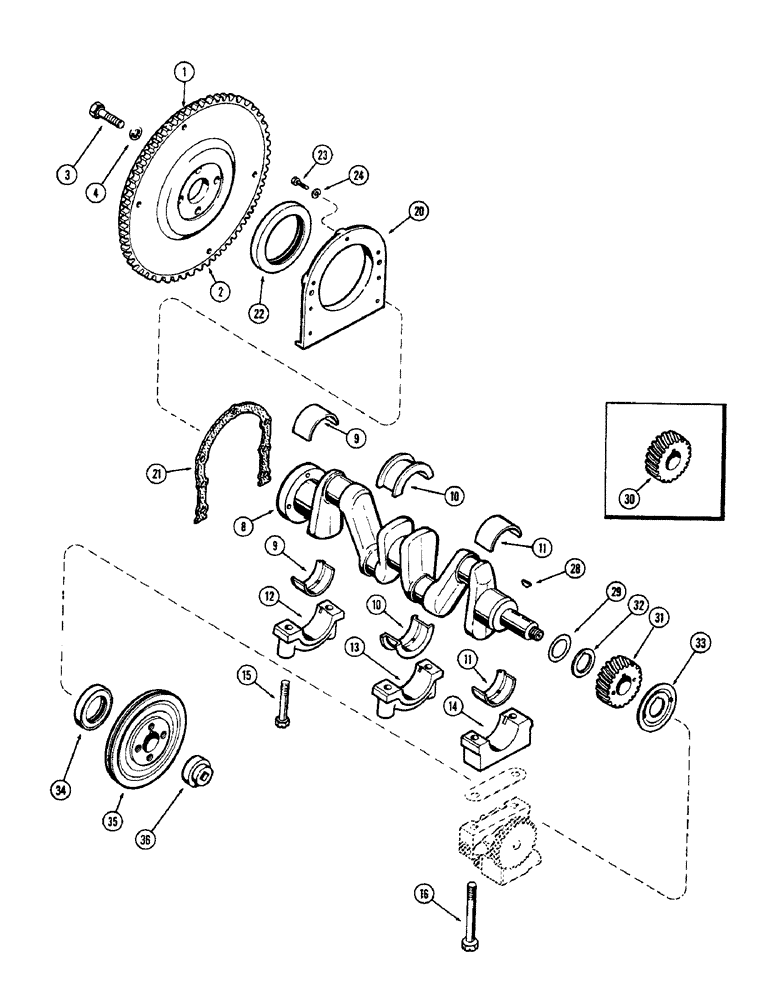 Схема запчастей Case IH 1700-SERIES - (016) - CRANKSHAFT AND FLYWHEEL, 148B SPARK IGNITION ENGINE (10) - ENGINE