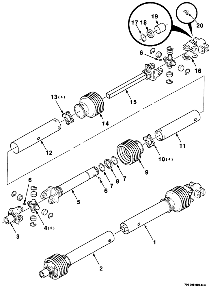 Схема запчастей Case IH 8555 - (02-06) - IMPLEMENT DRIVELINE (INTERMEDIATE) ASSEMBLY (PLASTIC SHIELDS) (S.N. CFH0046501 THRU CFH0046872) Driveline