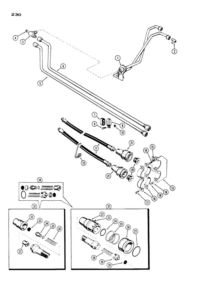 Схема запчастей Case IH 430 - (230) - REMOTE HOSES AND COUPLINGS, CASE-O-MATIC DRIVE (08) - HYDRAULICS