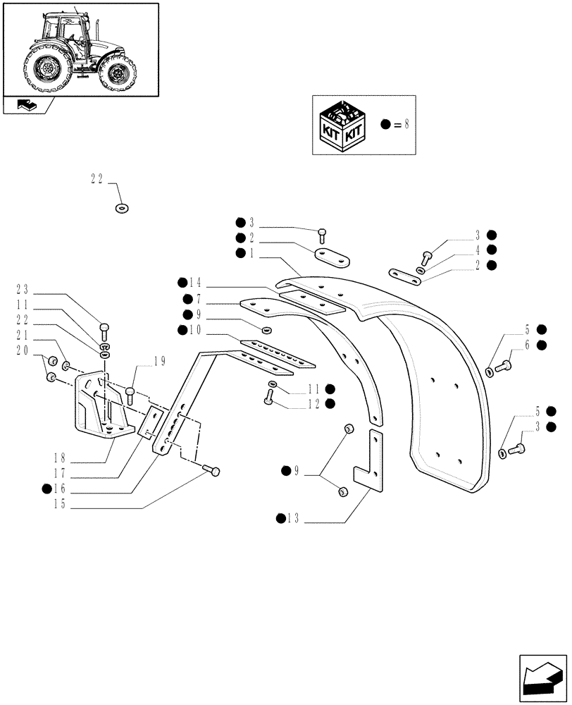 Схема запчастей Case IH FARMALL 80 - (1.43.0/02) - 4WD FRONT MUDGUARDS - 340 MM (VAR.339860) (04) - FRONT AXLE & STEERING