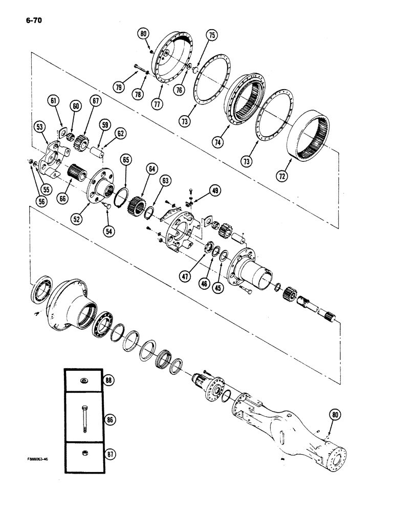 Схема запчастей Case IH 9180 - (6-70) - AXLE ASSEMBLY, HOUSING AND WHEEL END, K598.00/70 SERIES, (CONT) (06) - POWER TRAIN