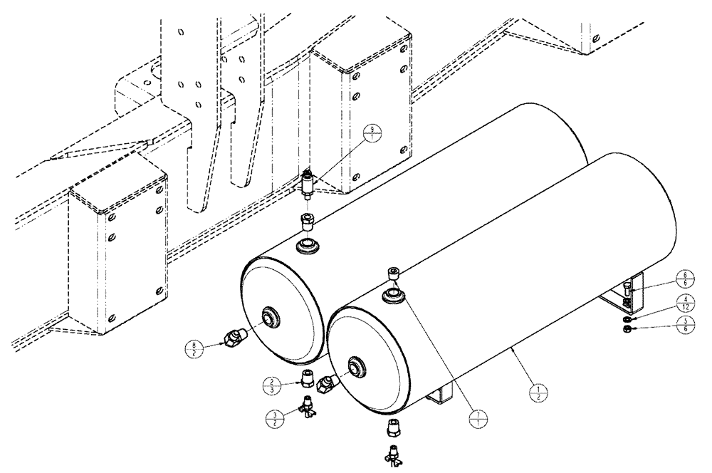 Схема запчастей Case IH TITAN 3520 - (07-012) - PRIMARY/SECONDARY AIR TANK GROUP Pneumatics