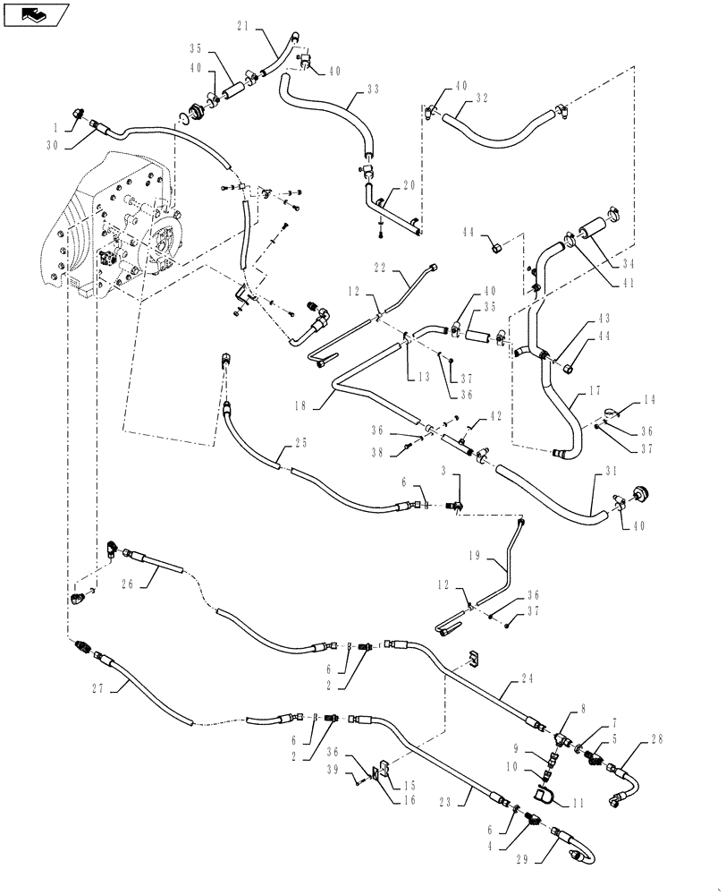 Схема запчастей Case IH STEIGER 400 - (35.128.06) - 315 / 425 SERIES AXLE LUBE, W/ DIFF. LOCK - HOSE & FITTING LAYOUT (35) - HYDRAULIC SYSTEMS