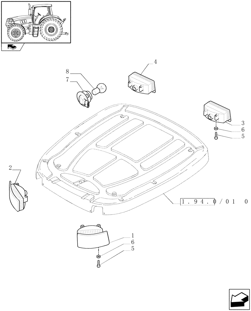 Схема запчастей Case IH MAXXUM 140 - (1.75.7/01) - NORTH AMERICA VERSION - WORKLAMPS (06) - ELECTRICAL SYSTEMS