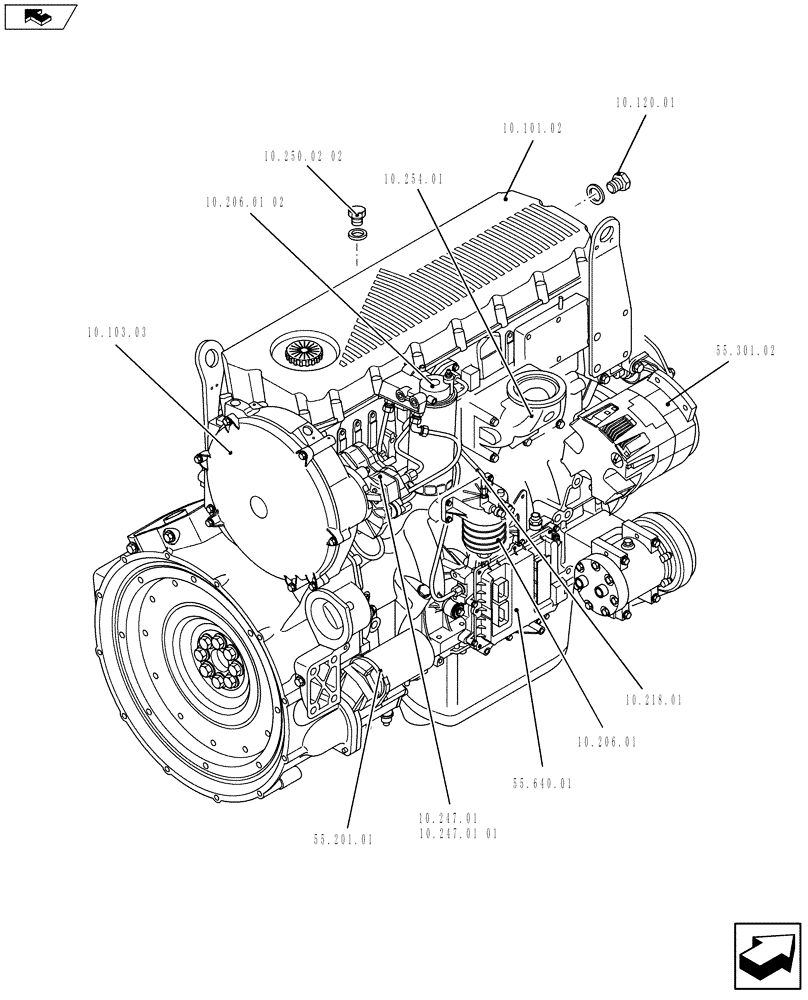 Схема запчастей Case IH F2CFE613A A017 - (10.000.01[02]) - PICTORIAL OVERVIEW 2/2 - ENGINE (5801382792) (10) - ENGINE